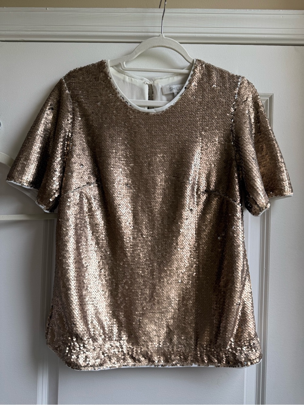 Short-Sleeve Sequin Blouse in Champagne - Stylish Evening Top